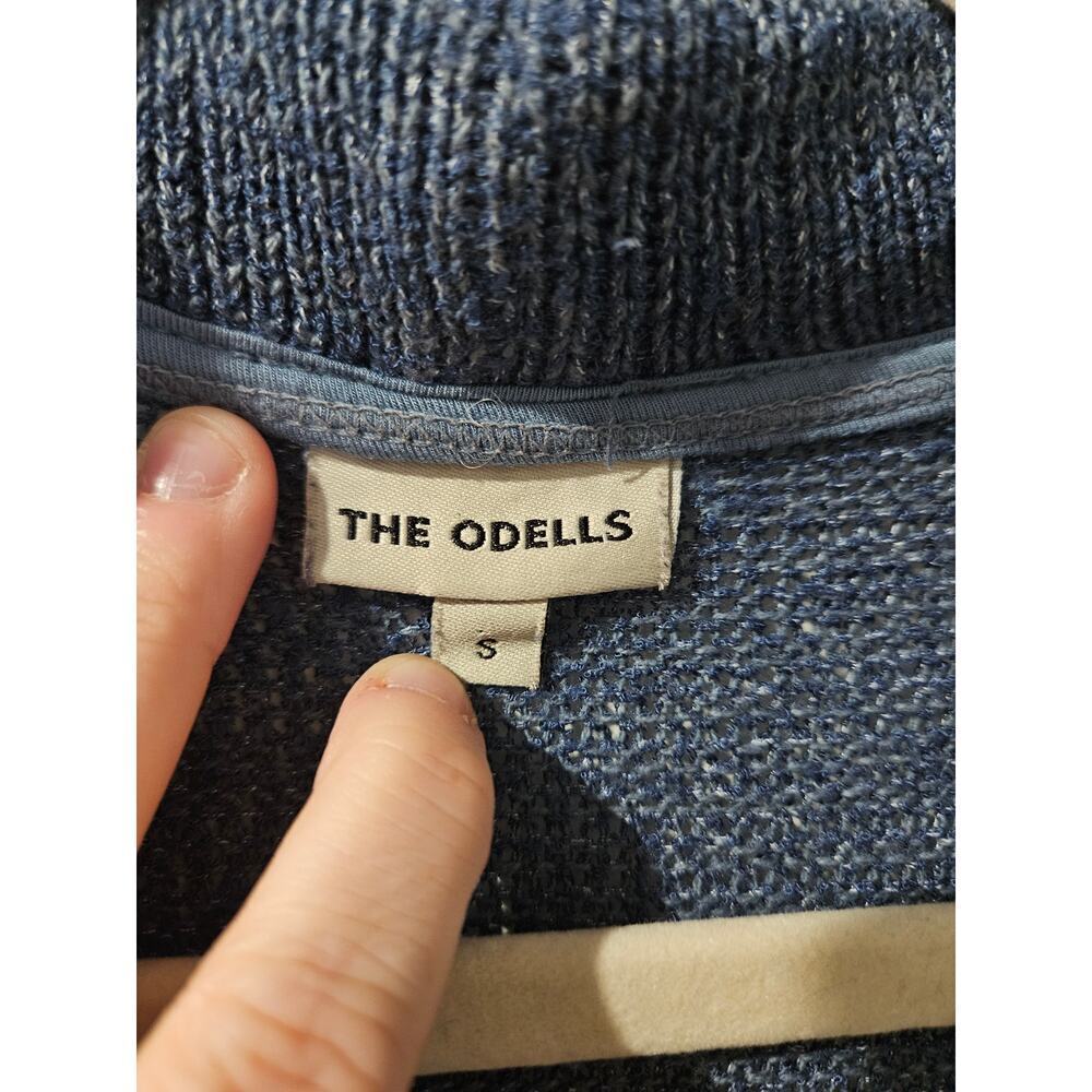 Anthropologie The Odells Blue Linen blend loose weave waterfall cardigan small - Picture 2 of 7